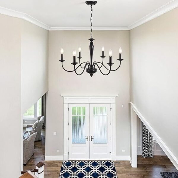 Farmhouse Chandelier for Dining Room 6 Lights Black Pendant Light Fixture Hanging Candle Iron Chandelier for Bedroom Kitchen Island Foyer Living Room Hallway - Image 4