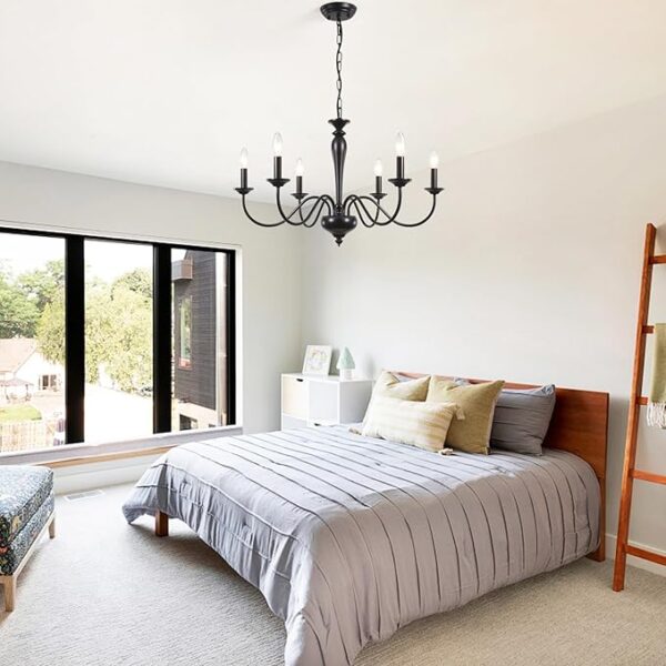 Farmhouse Chandelier for Dining Room 6 Lights Black Pendant Light Fixture Hanging Candle Iron Chandelier for Bedroom Kitchen Island Foyer Living Room Hallway - Image 6