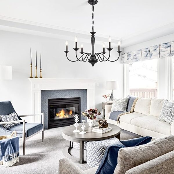 Farmhouse Chandelier for Dining Room 6 Lights Black Pendant Light Fixture Hanging Candle Iron Chandelier for Bedroom Kitchen Island Foyer Living Room Hallway - Image 5