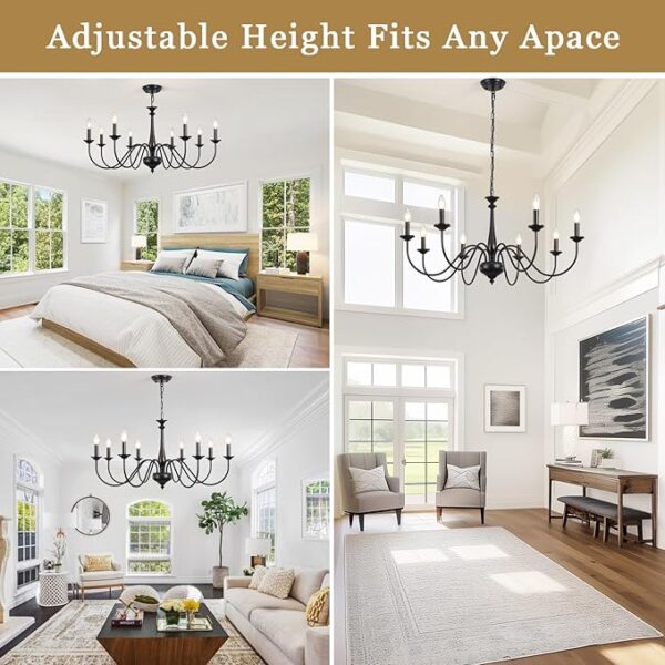 Modern Farmhouse Chandelier Black Pendant Light for Dining Room Light Fixtures Hanging 8 Lights Rustic Vintage Candle Pendant Lighting Fixture Ceiling for Kitchen Island Foyer Entry Living Room Bedroom - Image 4