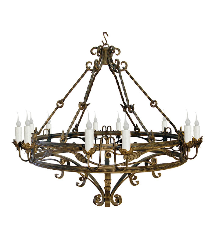  Hand Forged Iron Twelve Light Chandelier