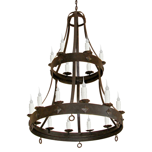 Hand Forged Iron Eighteen Light Double Tier Chandelier